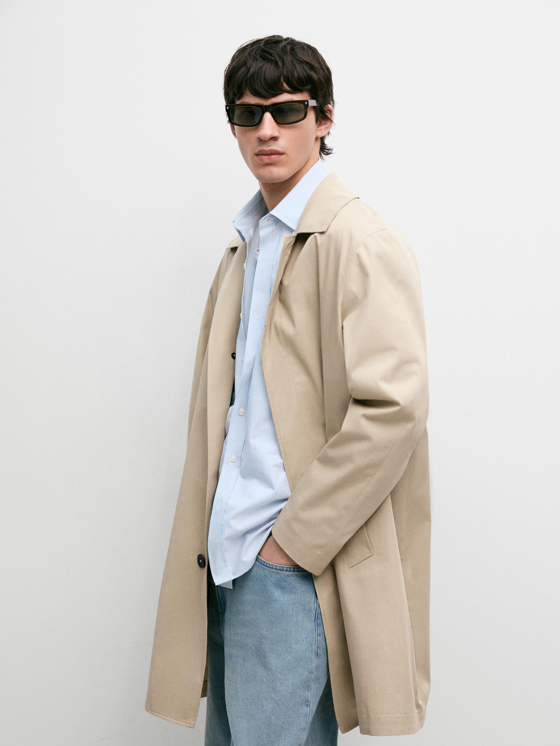 Check cotton trench coat with interior detail